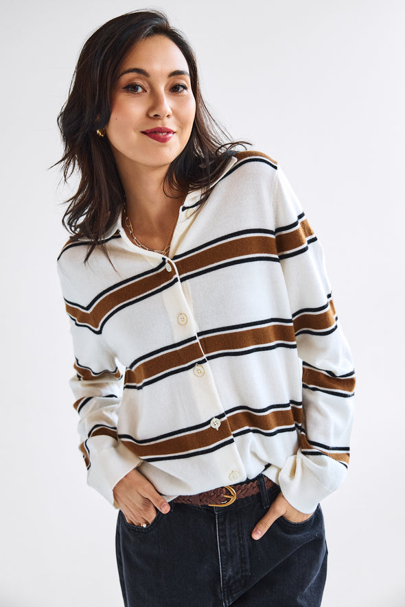 Thea LS Button Knit Egret