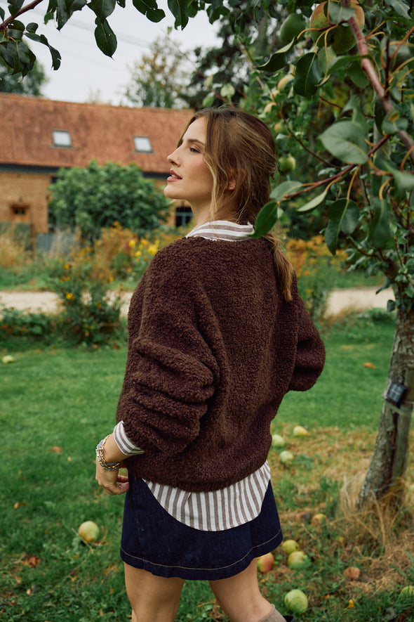 Noah V Teddy Knit Chocolate