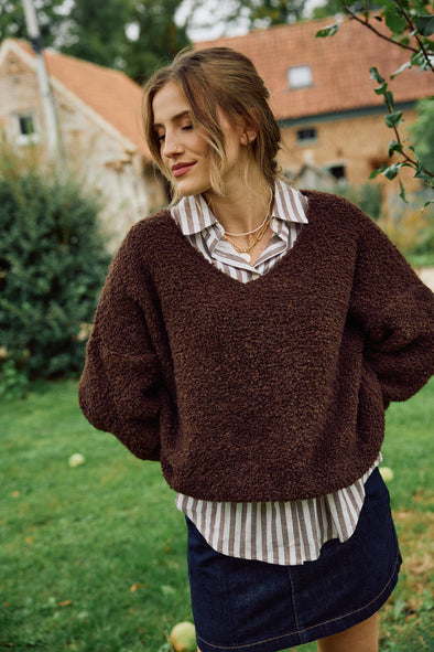 Noah V Teddy Knit Chocolate