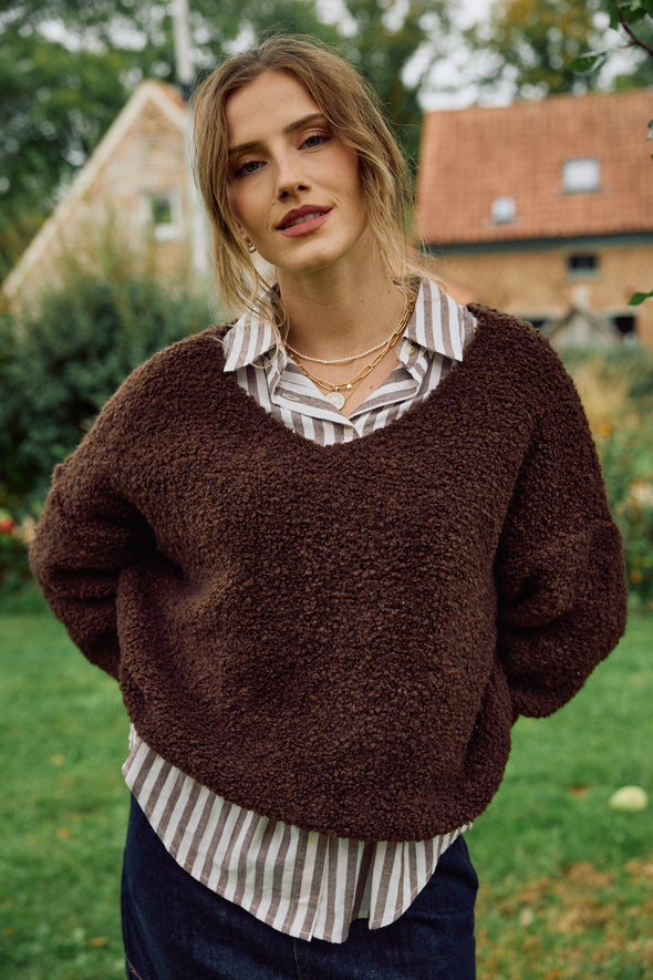 Noah V Teddy Knit Chocolate