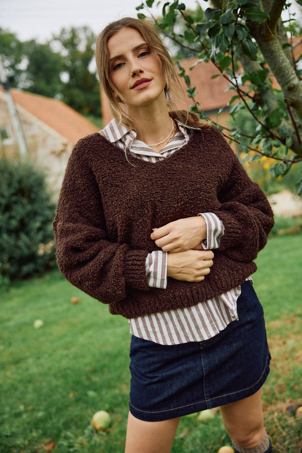 Noah V Teddy Knit Chocolate