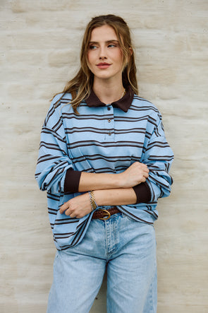 Samuel LS Polo Blue Stripes