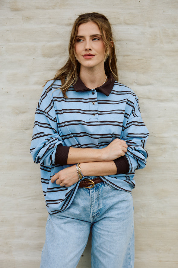 Samuel LS Polo Blue Stripes