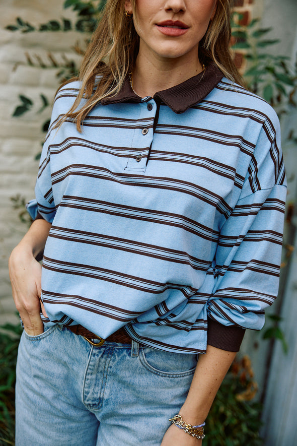 Samuel LS Polo Blue Stripes