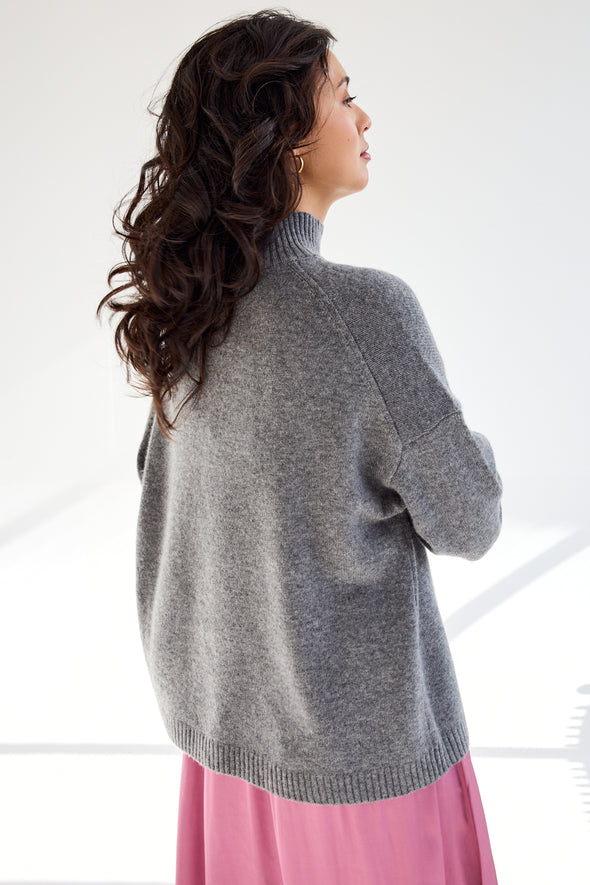 Cille Cashmere High Neck Knit Medium Grey