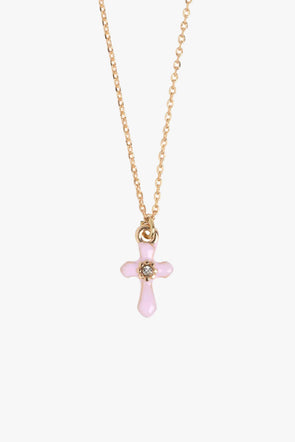 Doris Pink Cross Enamel Necklace