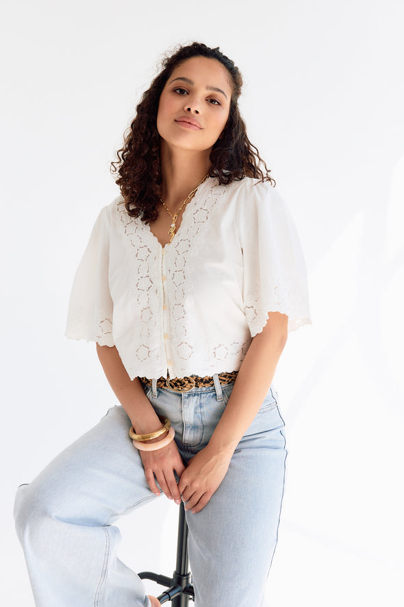 Amory V-Neck Top Cloud Dancer