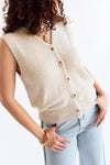 Maya Button Top Beige