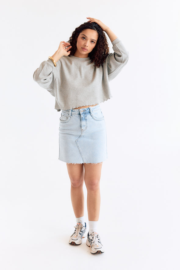 Demi Waffle LS Top Light Grey Melange
