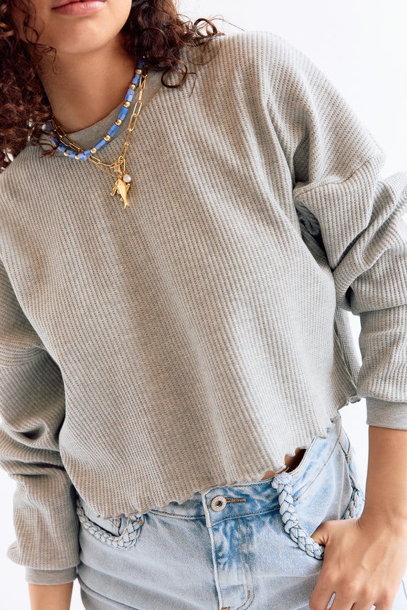 Demi Waffle LS Top Light Grey Melange