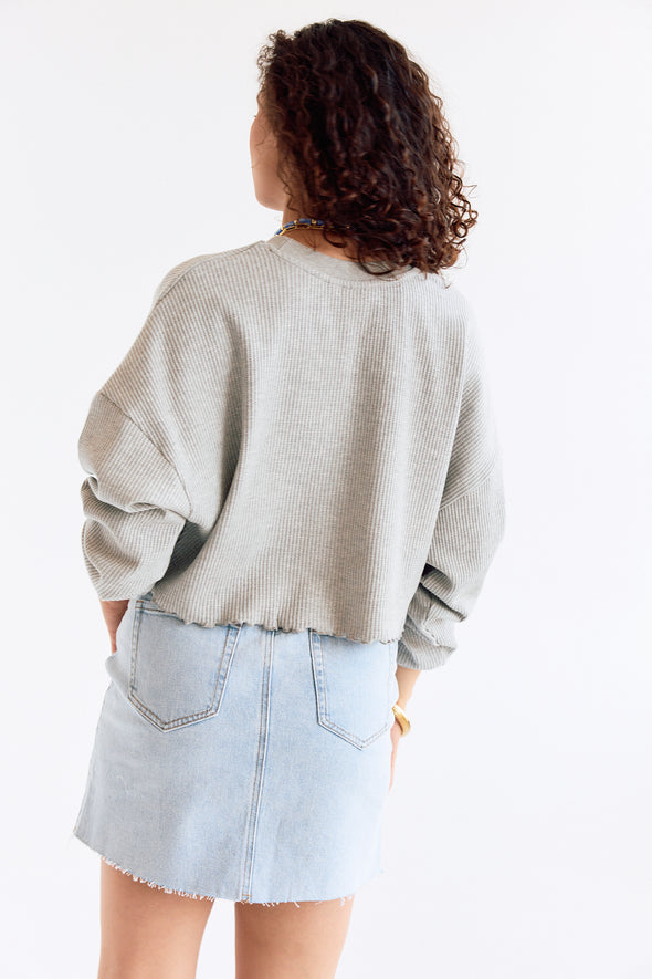 Demi Waffle LS Top Light Grey Melange