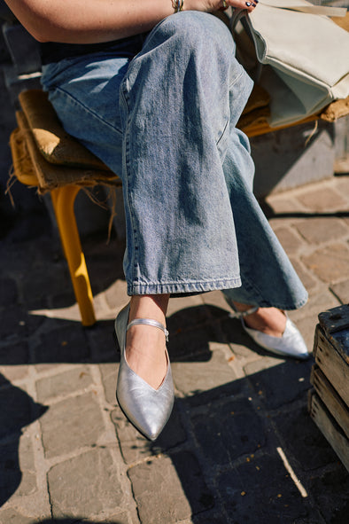 Whitney Leather Ballerina Silver