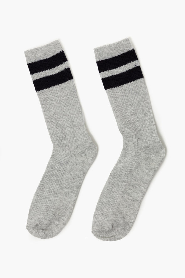 Grandpa Varsity Socks Light Grey Navy Stripe
