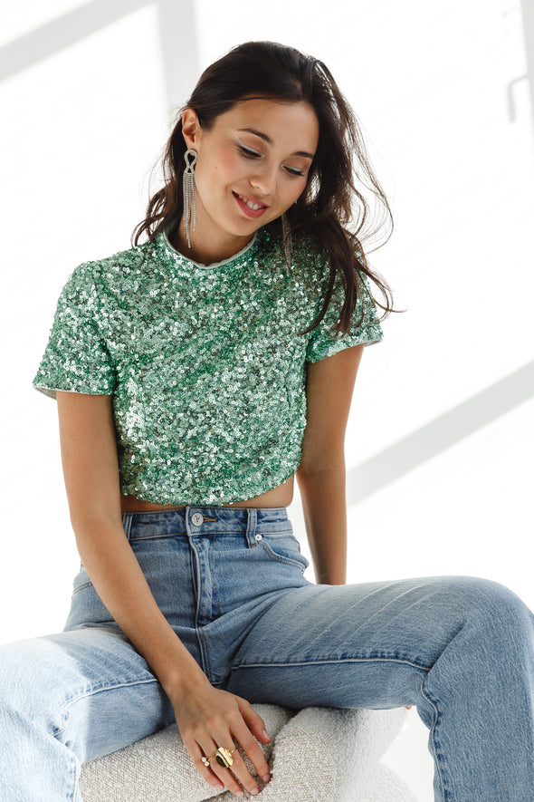 Fox Sequins Top Green