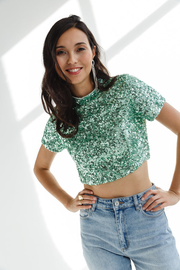 Fox Sequins Top Green