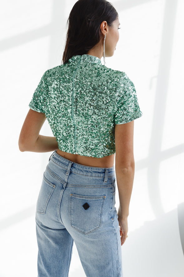 Fox Sequins Top Green