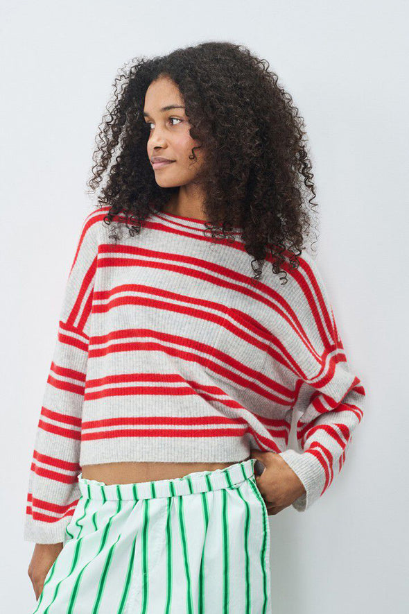 Raxow Knit Stripes Grey Strawberry