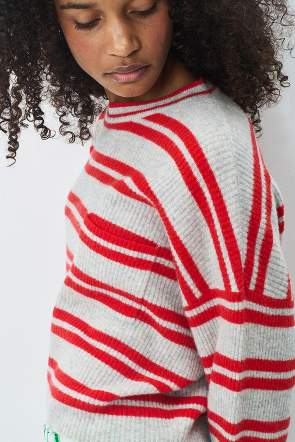 Raxow Knit Stripes Grey Strawberry