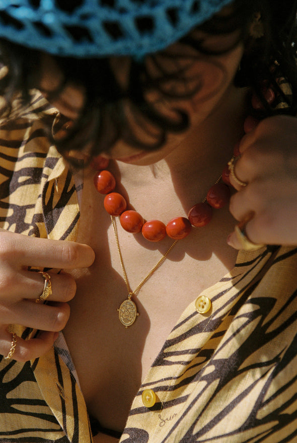 Coral Sunset Beaded Necklace Goldplated
