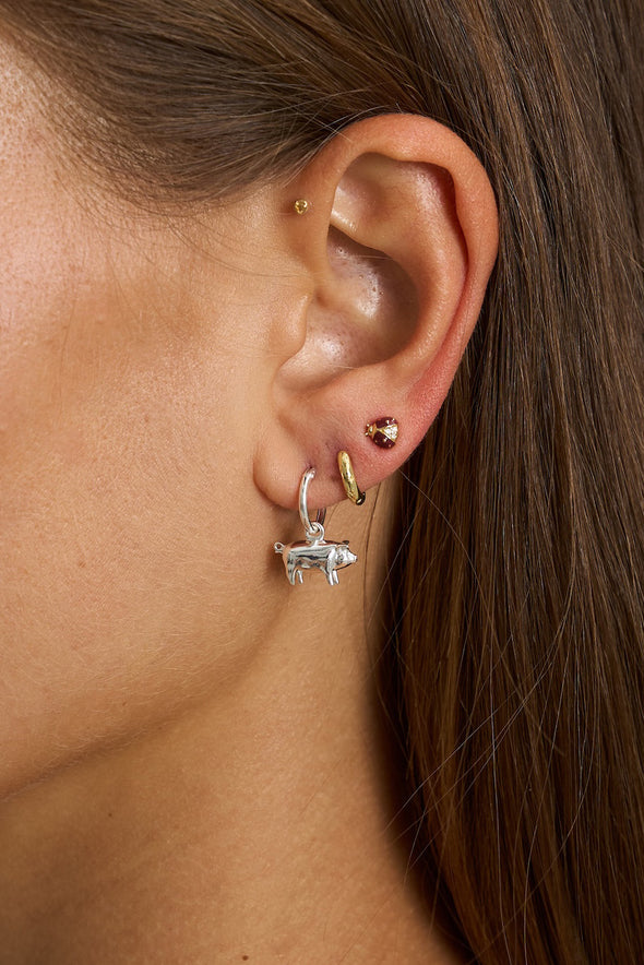 Single Piglet Ring Earring Silver