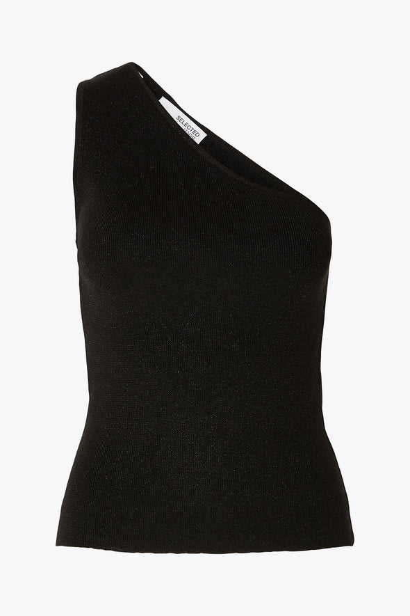 Lura One Shoulder Knit Top Black