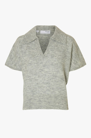 Lulu Knit Polo Light Grey Melange