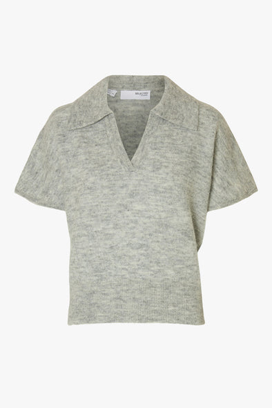 Lulu Knit Polo Light Grey Melange
