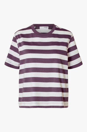 Essential Boxy Tee Plum Stripes