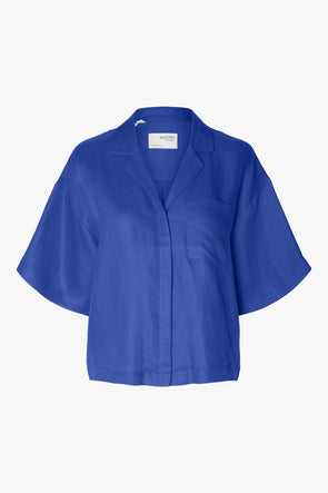 Lyra Boxy Linen Shirt Dazzling Blue