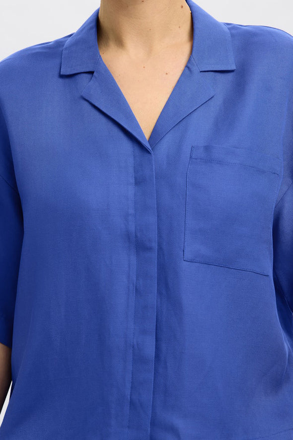 Lyra Boxy Linen Shirt Dazzling Blue