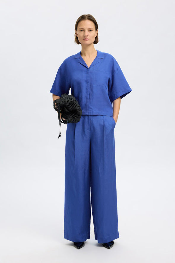Lyra Boxy Linen Shirt Dazzling Blue