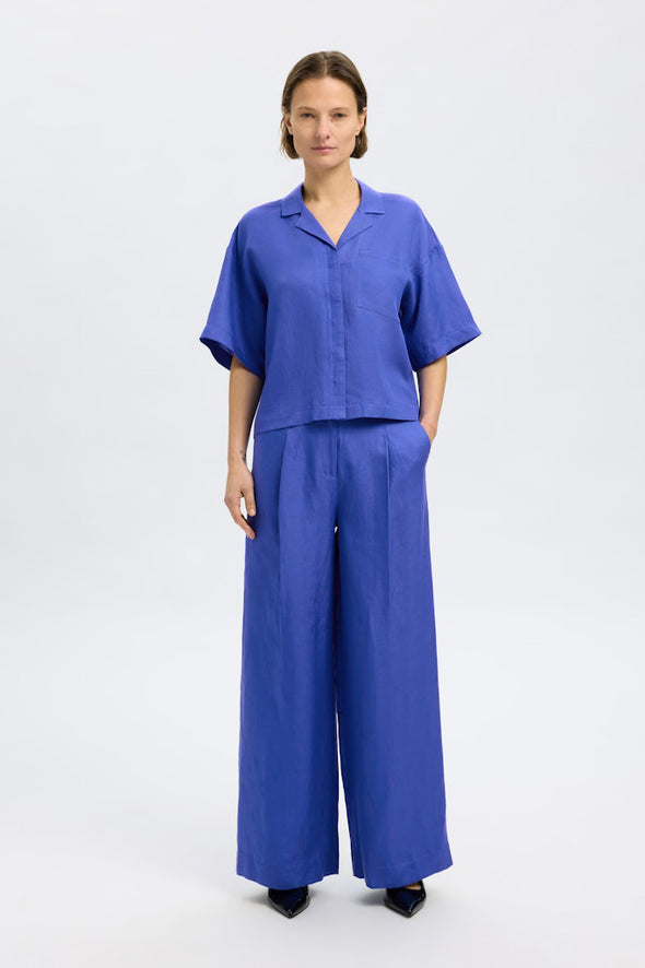Lyra HW Wide Linen Pants Dazzling Blue