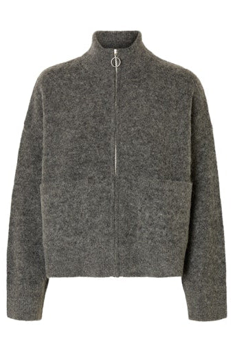 Sia Ras Zipper Cardigan Dark Grey Melange