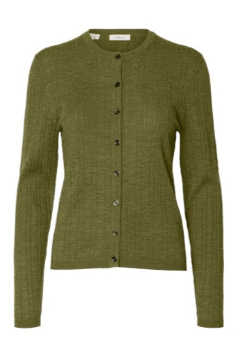 Thea LS Pointelle Cardigan Avocado