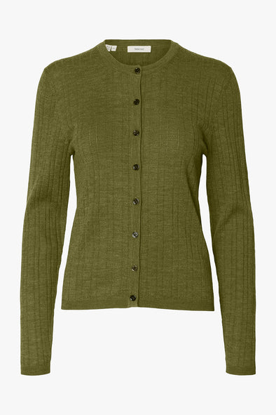 Thea LS Pointelle Cardigan Avocado