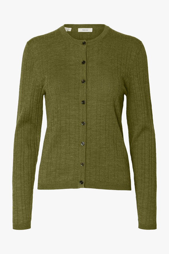 Thea LS Pointelle Cardigan Avocado