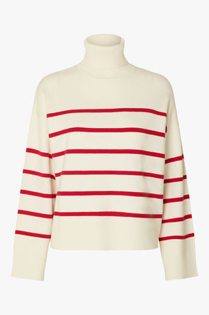 Kamma Rollneck Knit Stripes Birch/Red