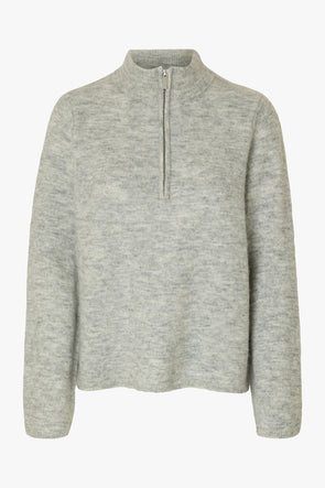 Lulu LS Knit Half Zip Light Grey Melange