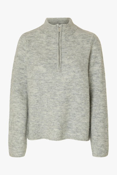 Lulu LS Knit Half Zip Light Grey Melange