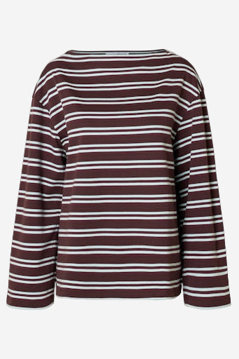 Polly LS Boatneck Top Fig Stripes