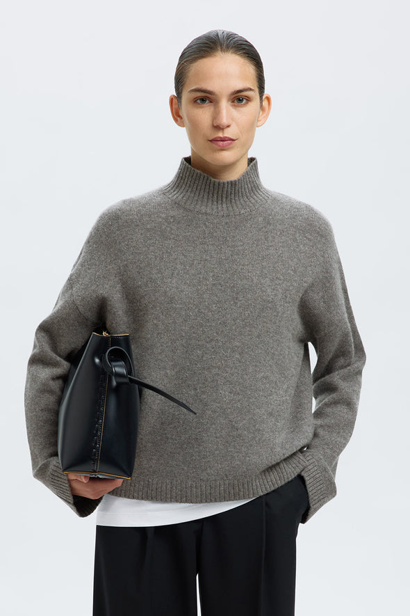 Cille Cashmere High Neck Knit Medium Grey