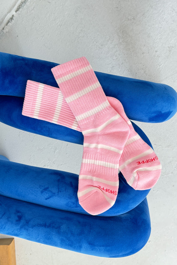 Striped Boyfriend Socks Pink White