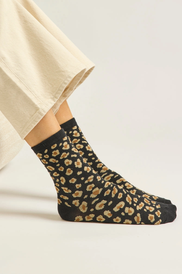 Fancy Glitter, Black & Gold Leopard Socks