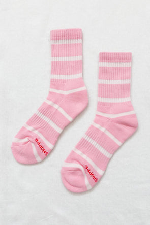 Striped Boyfriend Socks Pink White