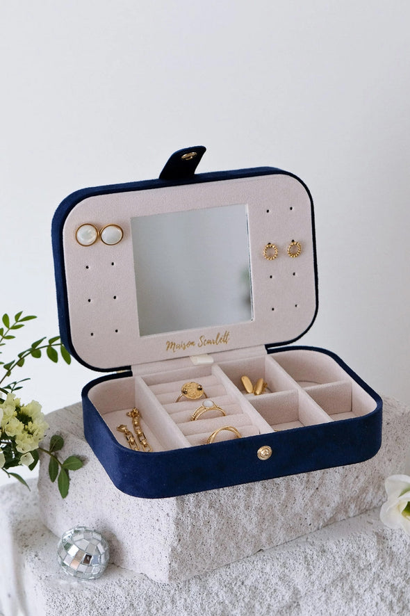 Brigitte Navy Velvet Travel Jewellery Box