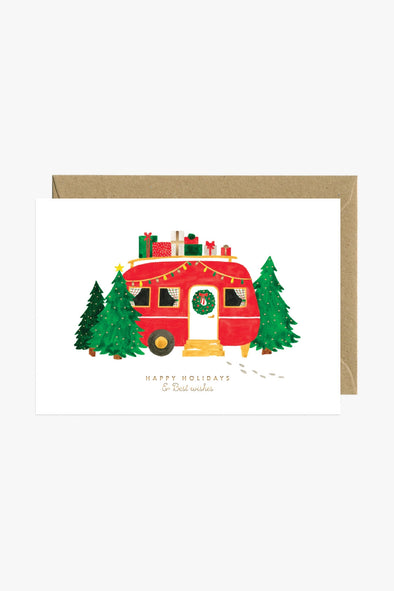 Gold Xmas Caravan Greeting Card