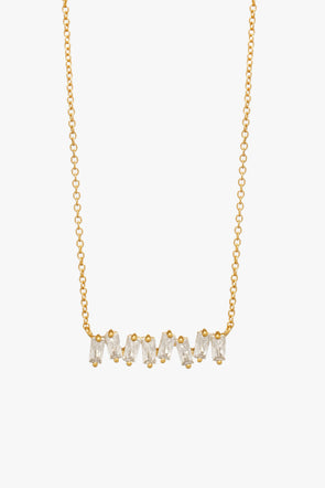 Roma Baguette Necklace Clear Gold