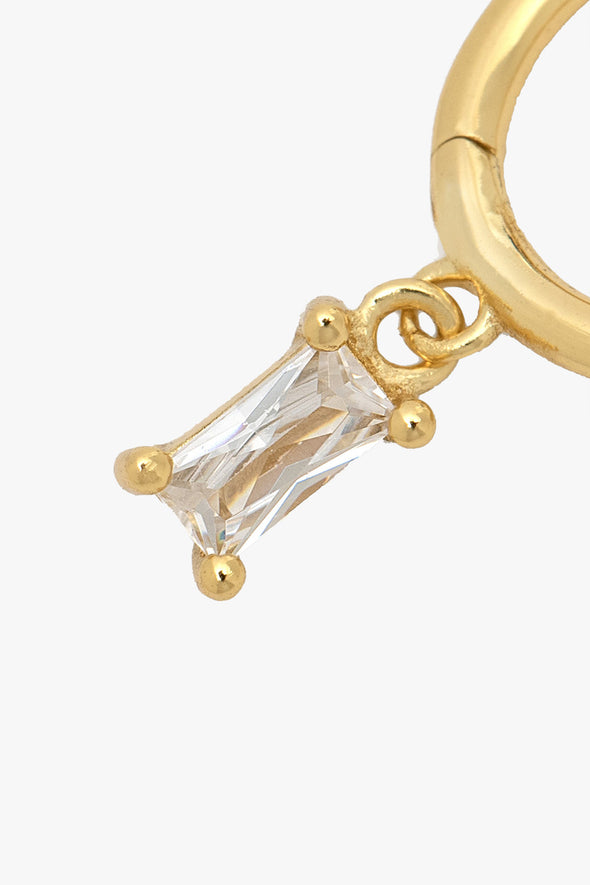 Jeanne Hanging Baguette Clear Gold Earring