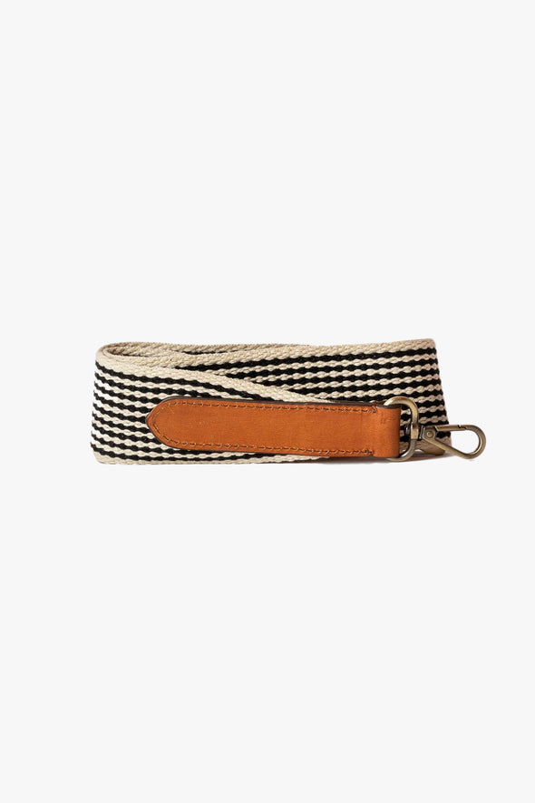 Short Checkered Webbing Strap Cognac Classic Leather