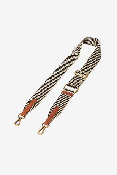 Webbing Strap Checkered & Cognac Leather Details - O My Bag